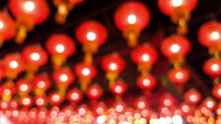Abstract blurred Chinese lamp and bokeh background, chinese new yearの写真素材