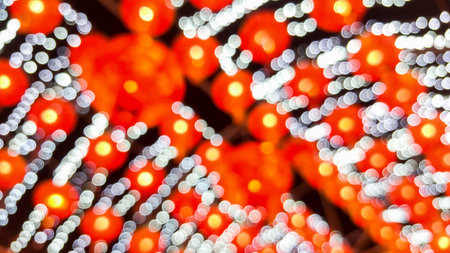 Abstract blurred Chinese lamp and bokeh background, chinese new yearの写真素材