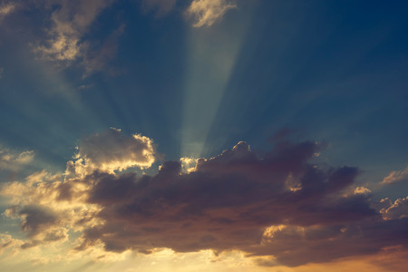 Beautiful blue sky with sunlight and cloud on eveningの写真素材
