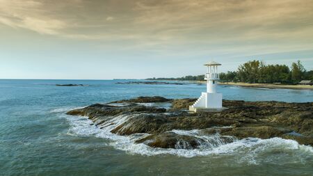 Top View Tropical Island , Aerial view of lighthouse on the sea at Phang-nga , Thailand.