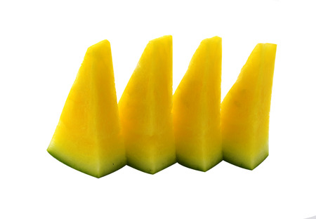 Yellow watermelon Slices white backgroundの写真素材