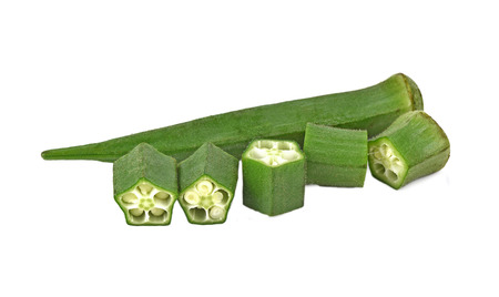 fresh okra isolated on a white backgroundの写真素材