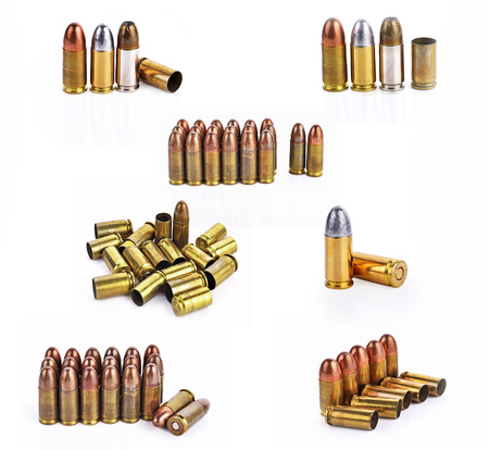 Bullet, bullet casings isolated on white backgroundの写真素材