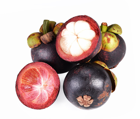 Fresh mangosteen on white backgroundの写真素材