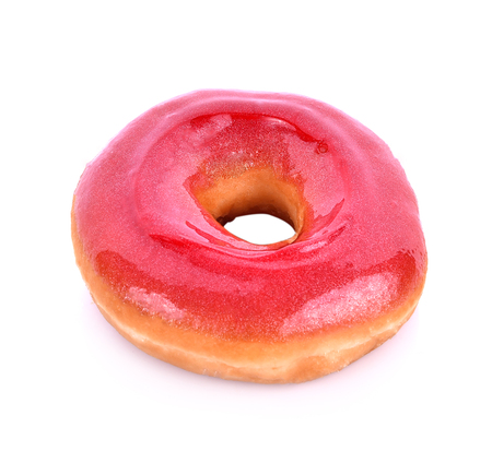 Donuts, jam strawberries on white backgroundの写真素材