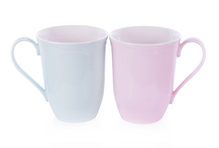Coffee Mug ceramic Couple blue and pink on white backgroundの写真素材
