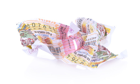 Thai lottery tickets , isolated on white backgroundの写真素材
