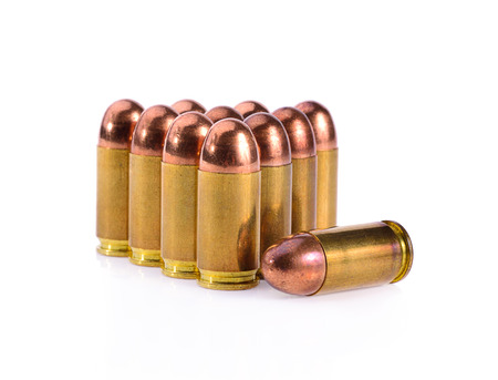 9mm bullet for a gun isolated on white background.