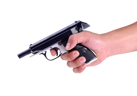 Hand with pistol isolated on white background