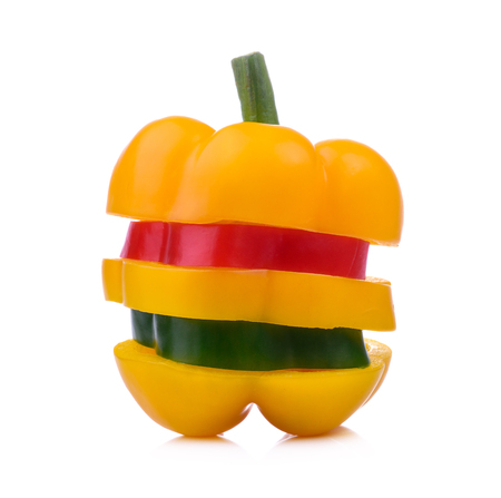 peppers  yellow, green, red isolated on white backgroundの写真素材