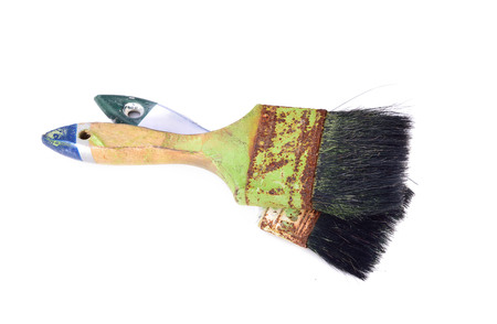 dirty paint brushes on isolated on white