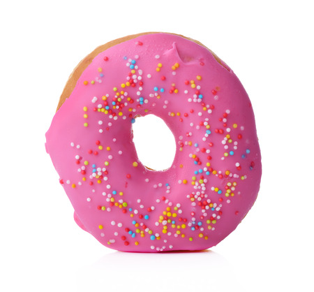 Donut with sprinkles isolated on white backgroundの写真素材