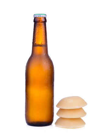 Palm juice of glass with ice and coconut sugar isolated on white background.の写真素材