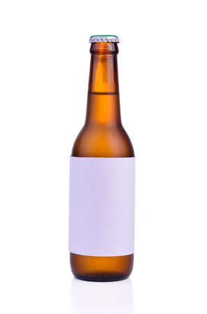 Bottle of beer with drops isolated on white backgroundの写真素材