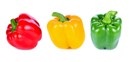 green yellow red pepper on white backgroundの写真素材
