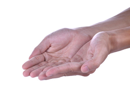 Man hand sign isolated on white backgroundの写真素材
