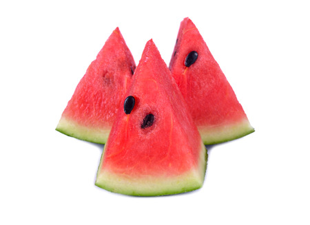 Sliced ripe watermelon isolated on white backgroundの写真素材