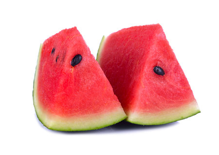 Sliced ripe watermelon isolated on white backgroundの写真素材