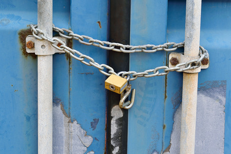 lock with blue steel door background