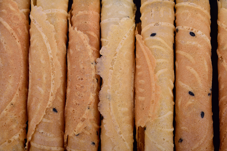 Tong Muan, a type of rolled wafer, a traditional dessert in Thailandの写真素材