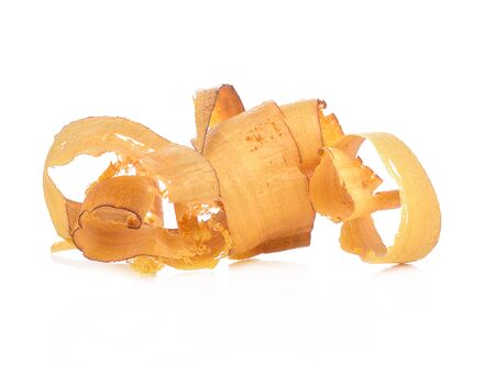 wood shavings isolated on white backgroundの写真素材