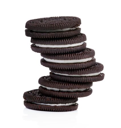 Chocolate cookies with cream isolated on white background.の写真素材