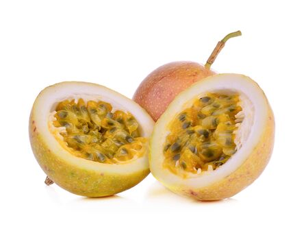 Ripe Passion fruits isolated on white backgroundの写真素材