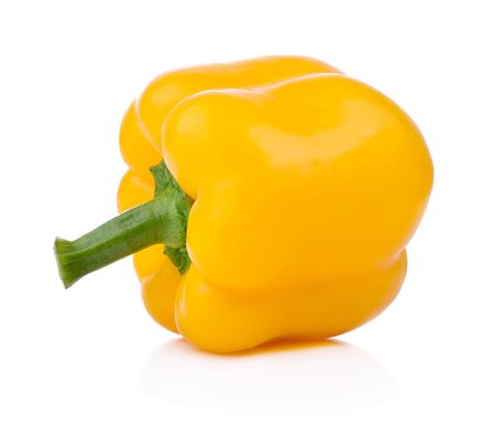 Ripe yellow bell peppers. Isolated on white backgroundの写真素材