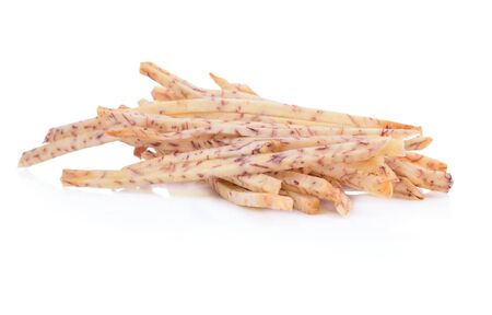 fried taro chips, Taro snacks on white background.の写真素材