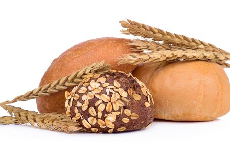 assorted breads isolated on a white background.の写真素材