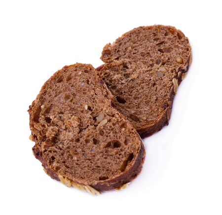 Fresh whole grain bread  on white backgroundの写真素材