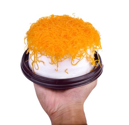 Foi Thong Cake isolated on white backgroundの写真素材