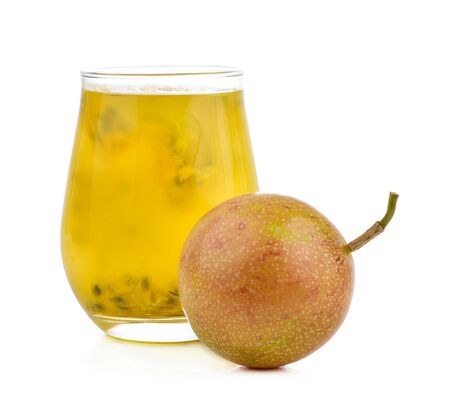 Passion fruit and passion fruit juice isolated on white background.の写真素材