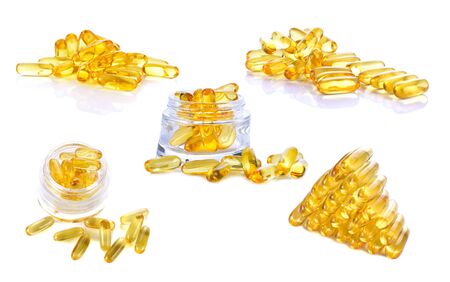 Omega 3 capsules from Fish Oil on white backgroundの写真素材
