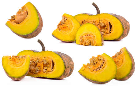 slice pumpkin isolated on white background.の写真素材