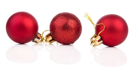 Red christmas balls, isolated on white background.の写真素材