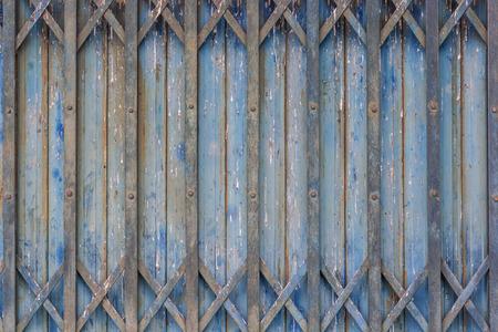 old style of closed blue steel doorの写真素材