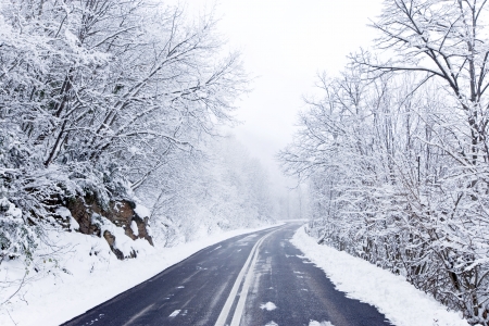 Snowy winter roadの写真素材