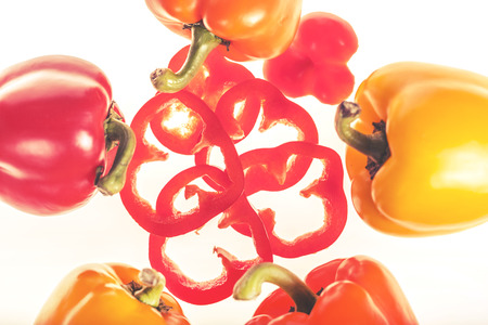 Fresh colorful bell peppers. Cross processed image with shallow depth of field