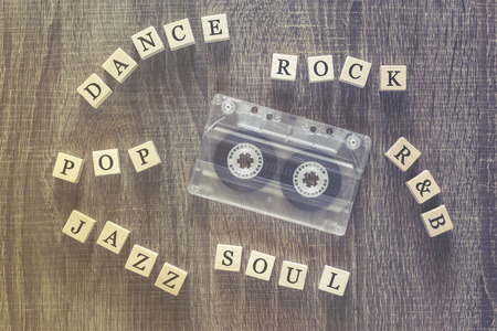 Music genres concept. Cross processed image with shallow depth of field