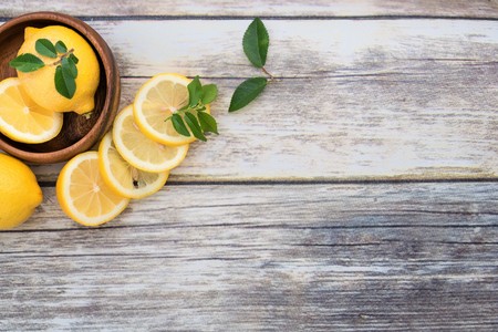 Lemons on a Wooden Tableの写真素材