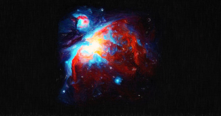 Red and blue Nebula hand-painted style