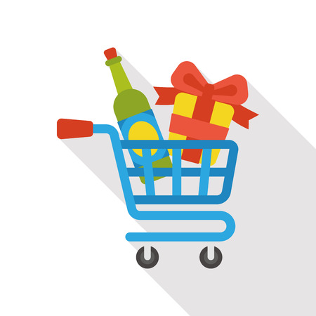 shopping cart gifts and champagnes flat iconのイラスト素材