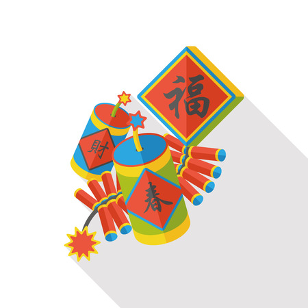 " Wish spring comes" Chinese firecrackers flat iconのイラスト素材