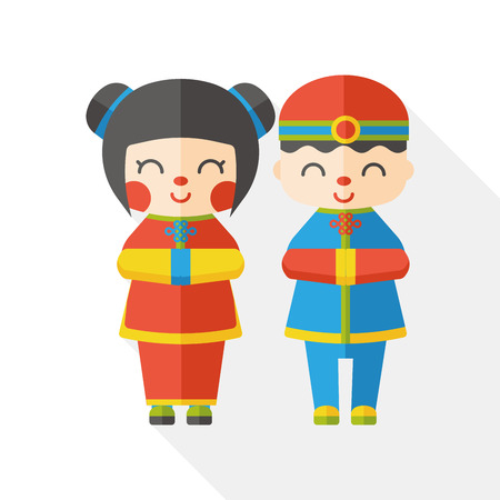 Chinese New Year girl and boy flat iconのイラスト素材