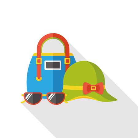 shopping bag, sun-hat and sun-glasses flat iconのイラスト素材