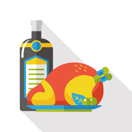 champagne and chicken flat iconのイラスト素材