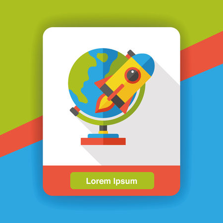 Globe and rocket flat iconのイラスト素材