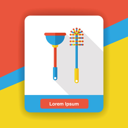 Toilet plunger and brush flat iconのイラスト素材