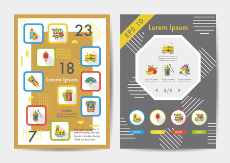 Chinese New Year icons set with long shadow,eps10のイラスト素材
